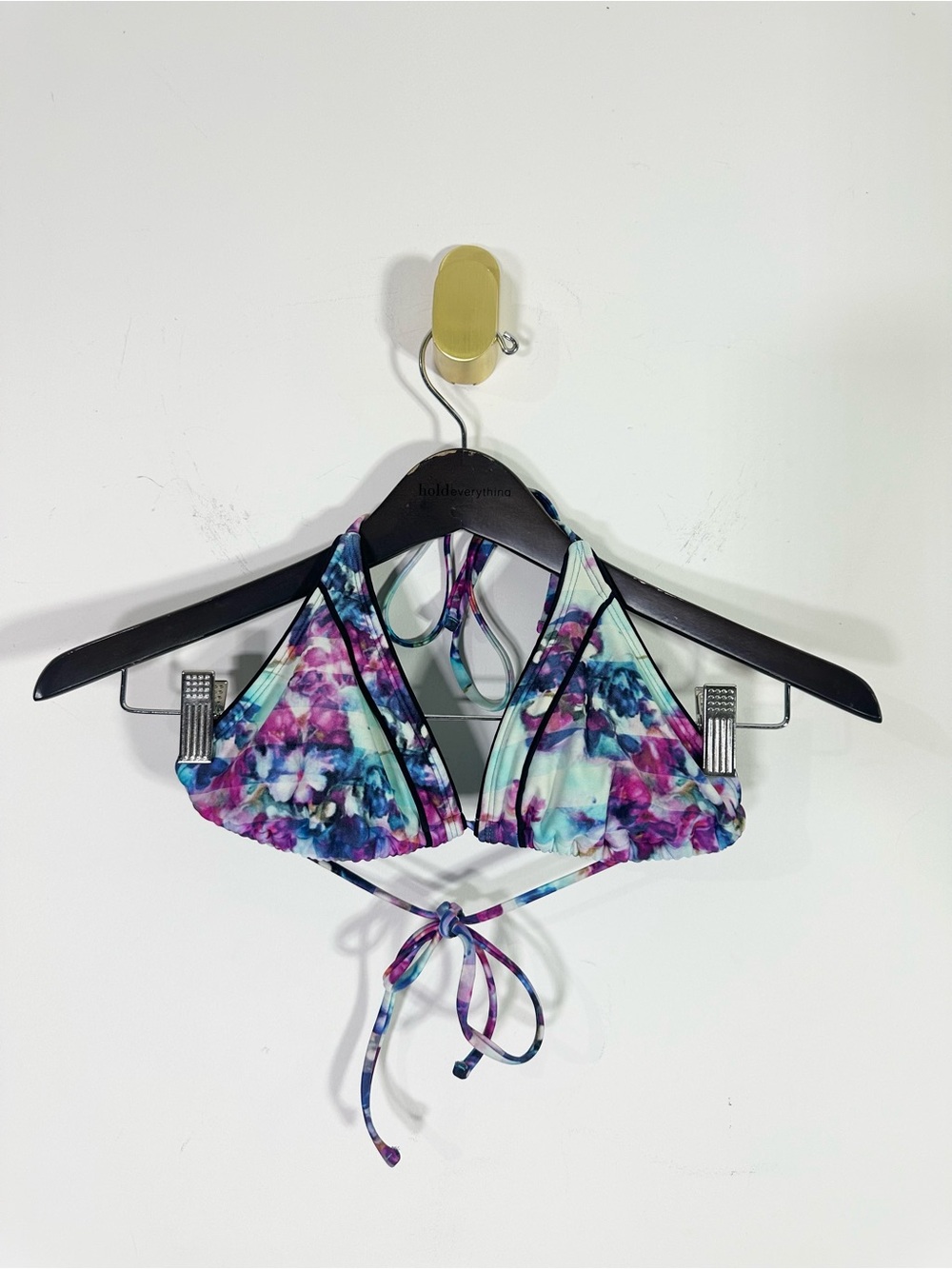 Athleta Black Blue Floral Two-Peice Triangle Bikini Bathing Suit